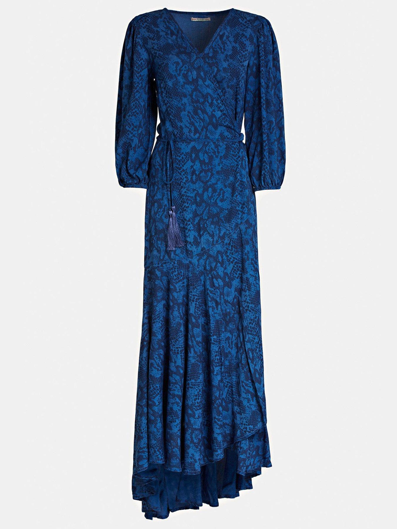 Guess Candice Snake Print Wrap Dress - Blue | very.co.uk